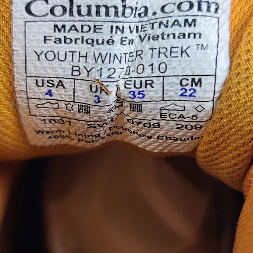 Columbia Boy's Black Yellow Winter Trek BY1270-010 Casual Snow Boots Size 4 - Picture 6 of 7